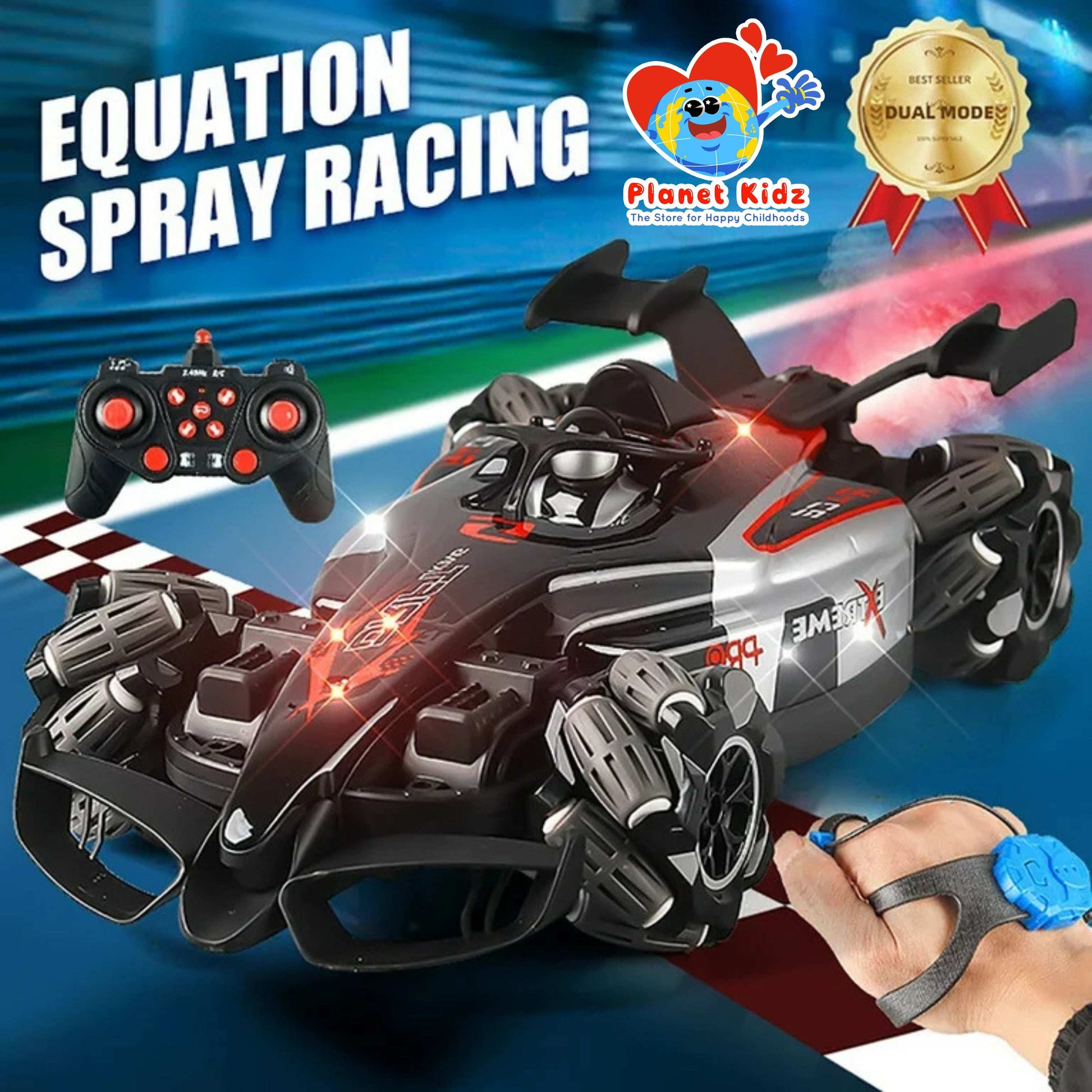F1 Racing Stunt Car with 360° Motion, LED Lights, Smoke & Dual Control – 1:14 Scale
