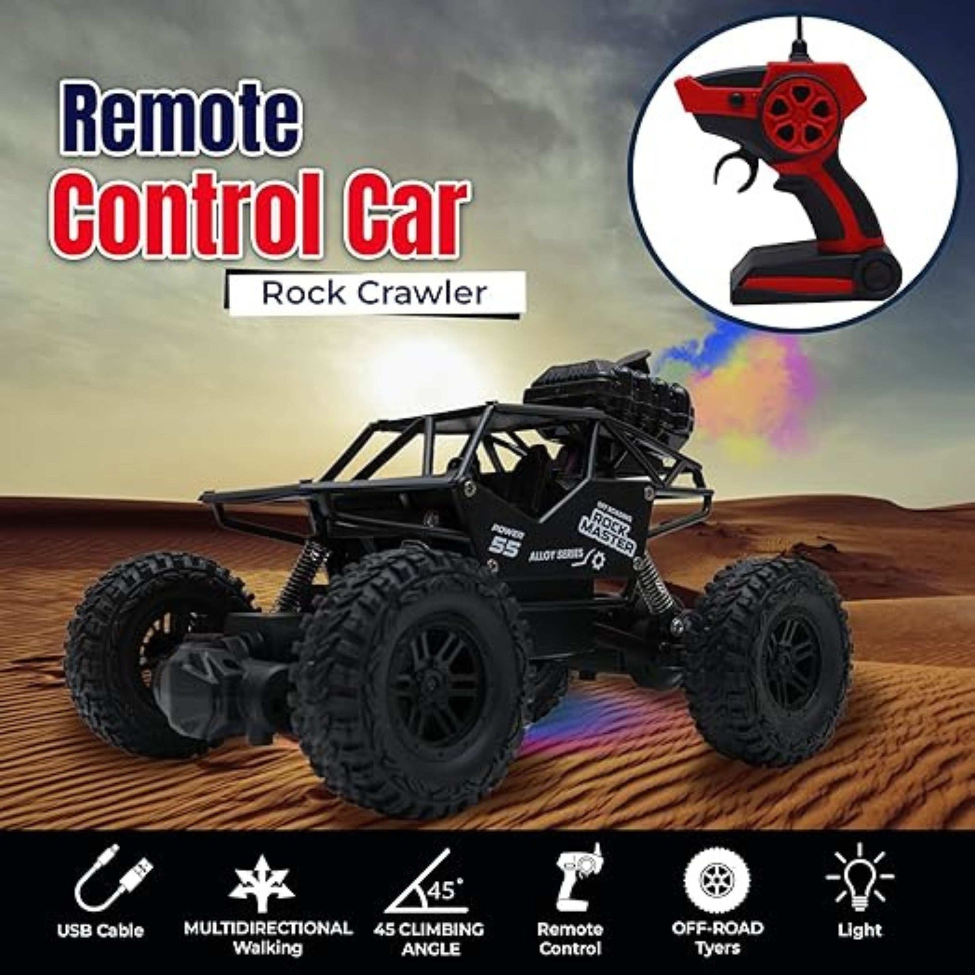 Remote Control Rock Master Crawler with Smoke | Monster Off-Road Climbing Car for Kids