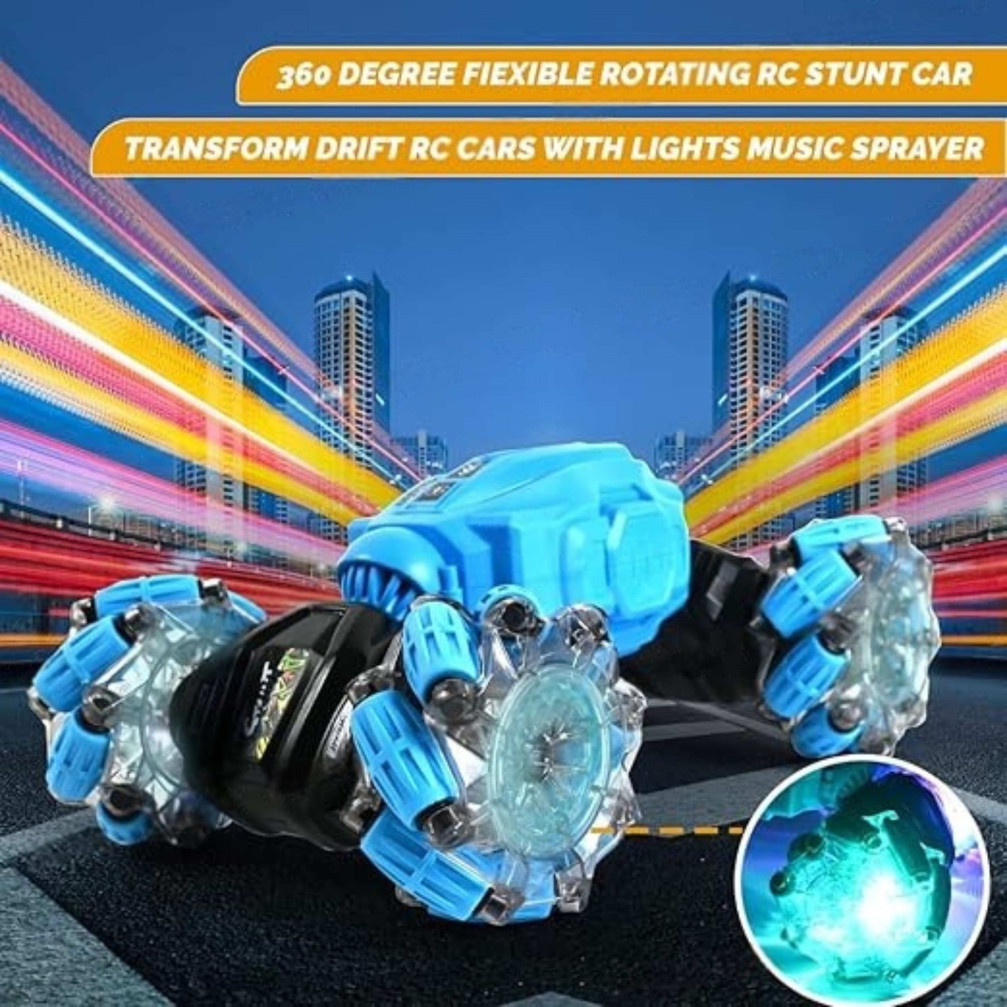 Hand Gesture + Remote Controlled RC Stunt Car | 4WD Off-Road | 360° Spins | Lights & Music | Rechargeable |