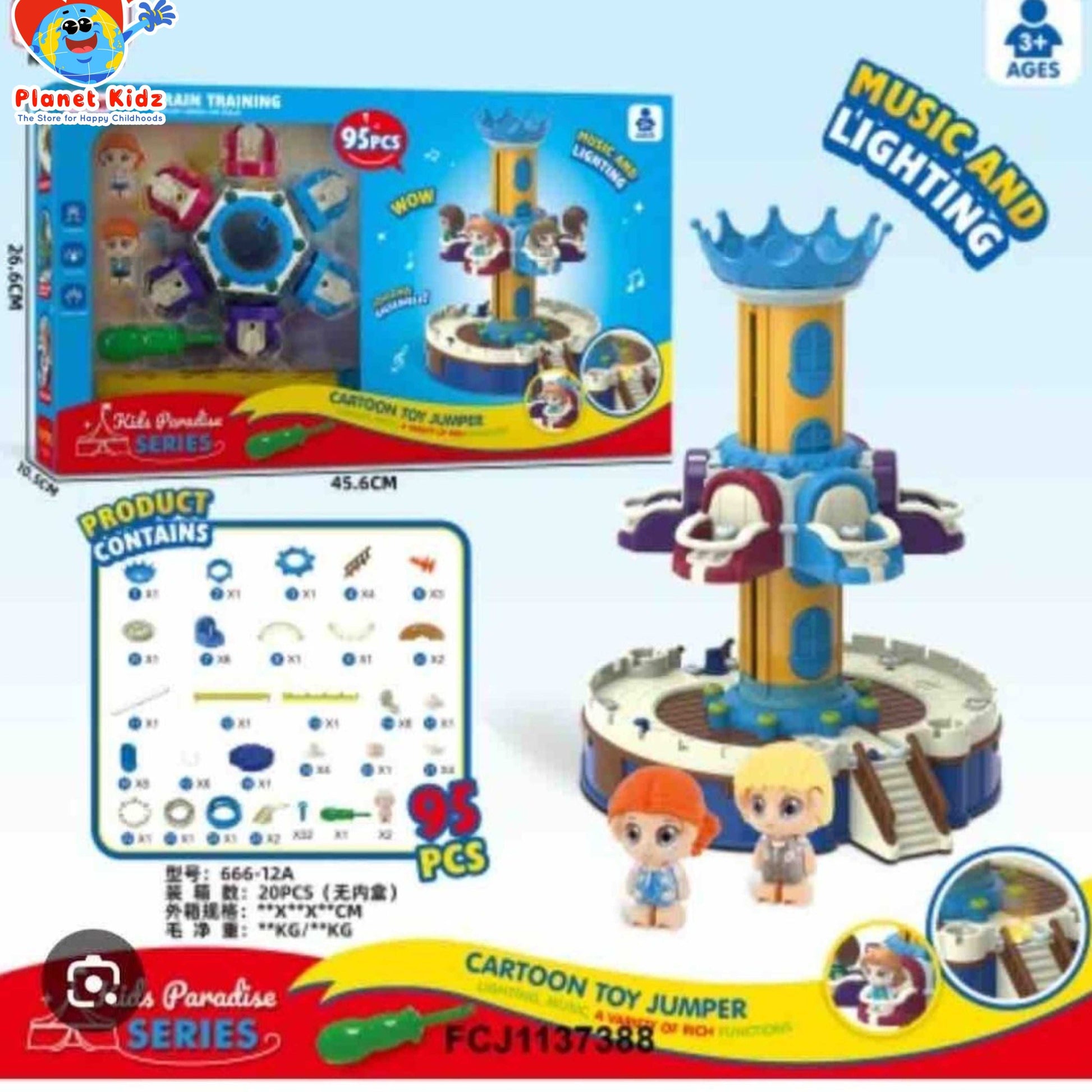 Playground Paradise STEM DIY Assembly Toy โ Cartoon Jumper with Lights & Music (95 PCS)