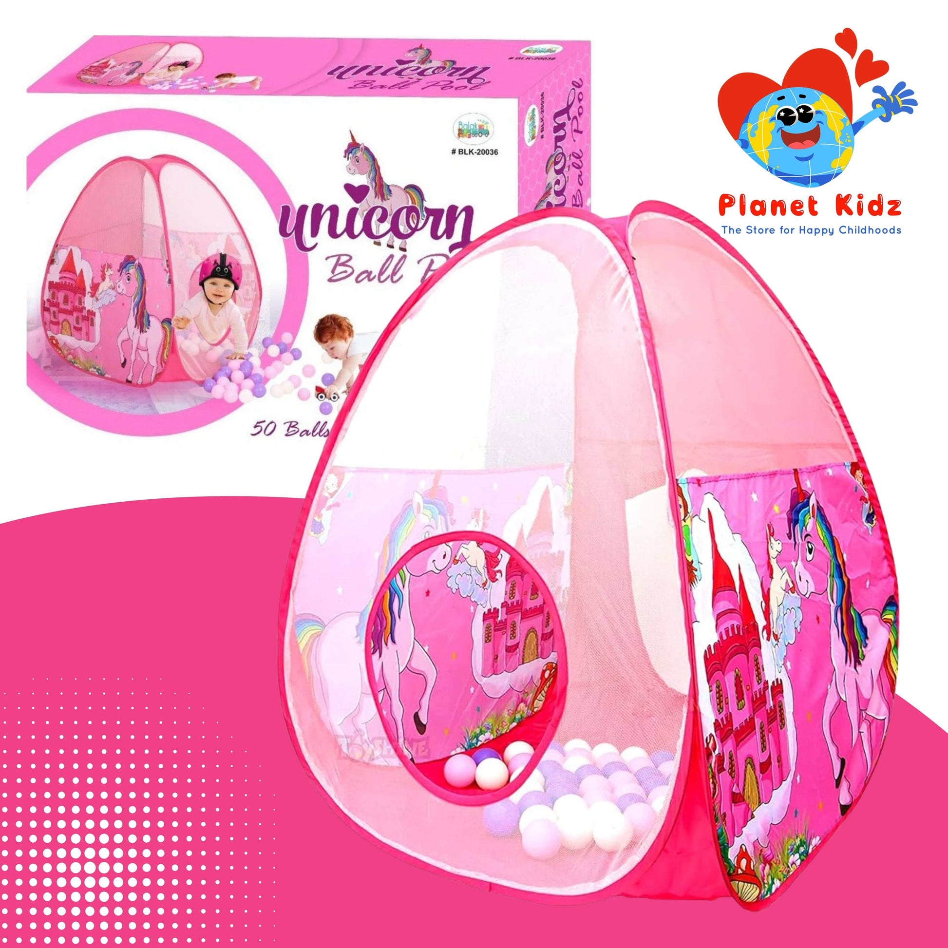Foldable Ball Pit Pop-Up Play Tent with 50 Balls – Unicorn Design | For Kids 1-5 Years