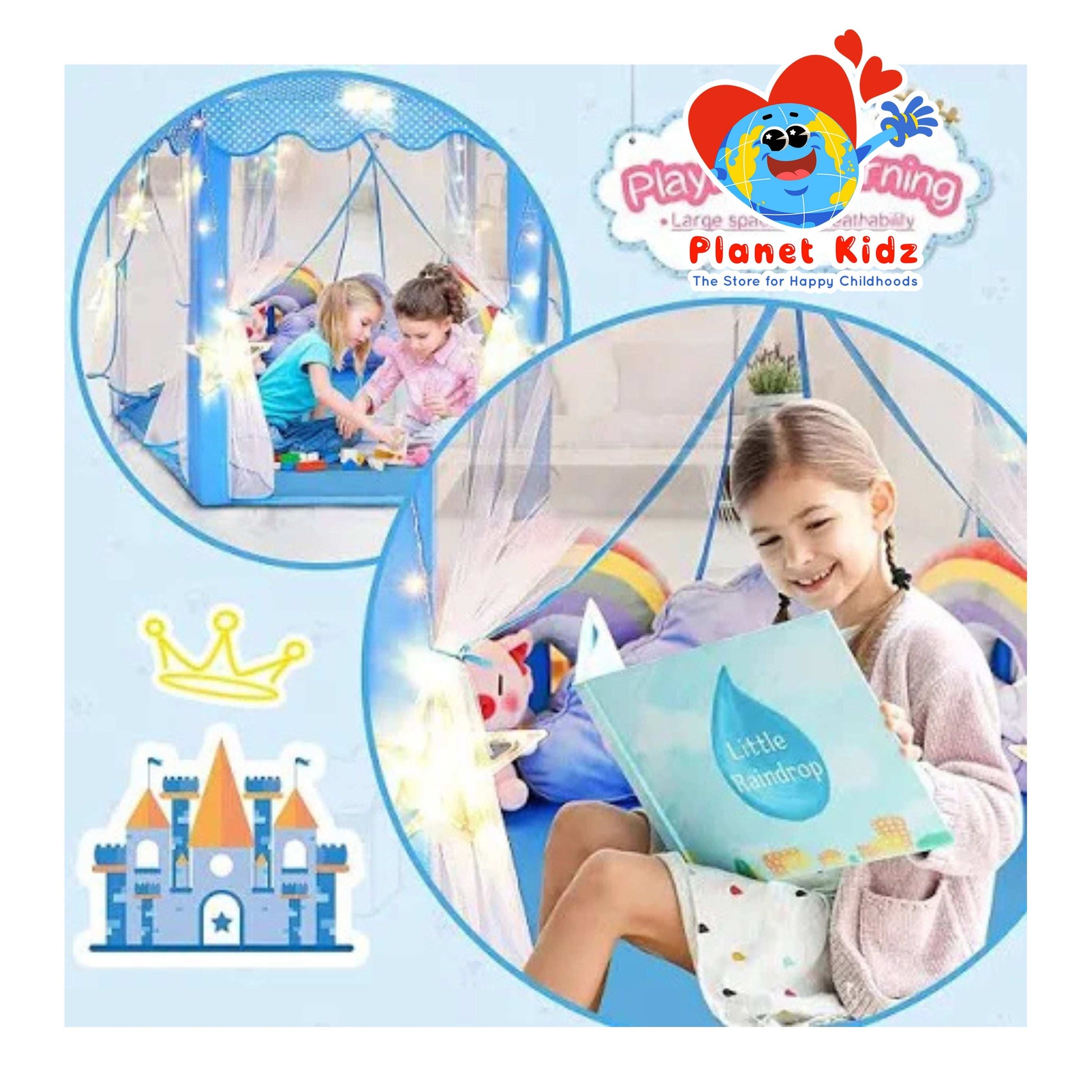 Prince Princess Castle Theme Play Tent with Mosquito Net & Magical Lights โจ๐ฐ| For Kids 1-10 Years