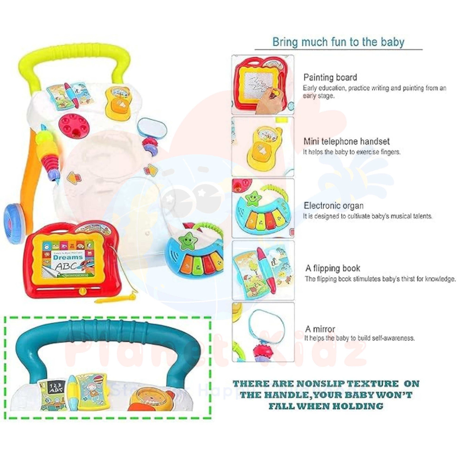 Planet Kidz Sit-to-Stand Baby Walker with Music, Drawing Board & Activity Panel