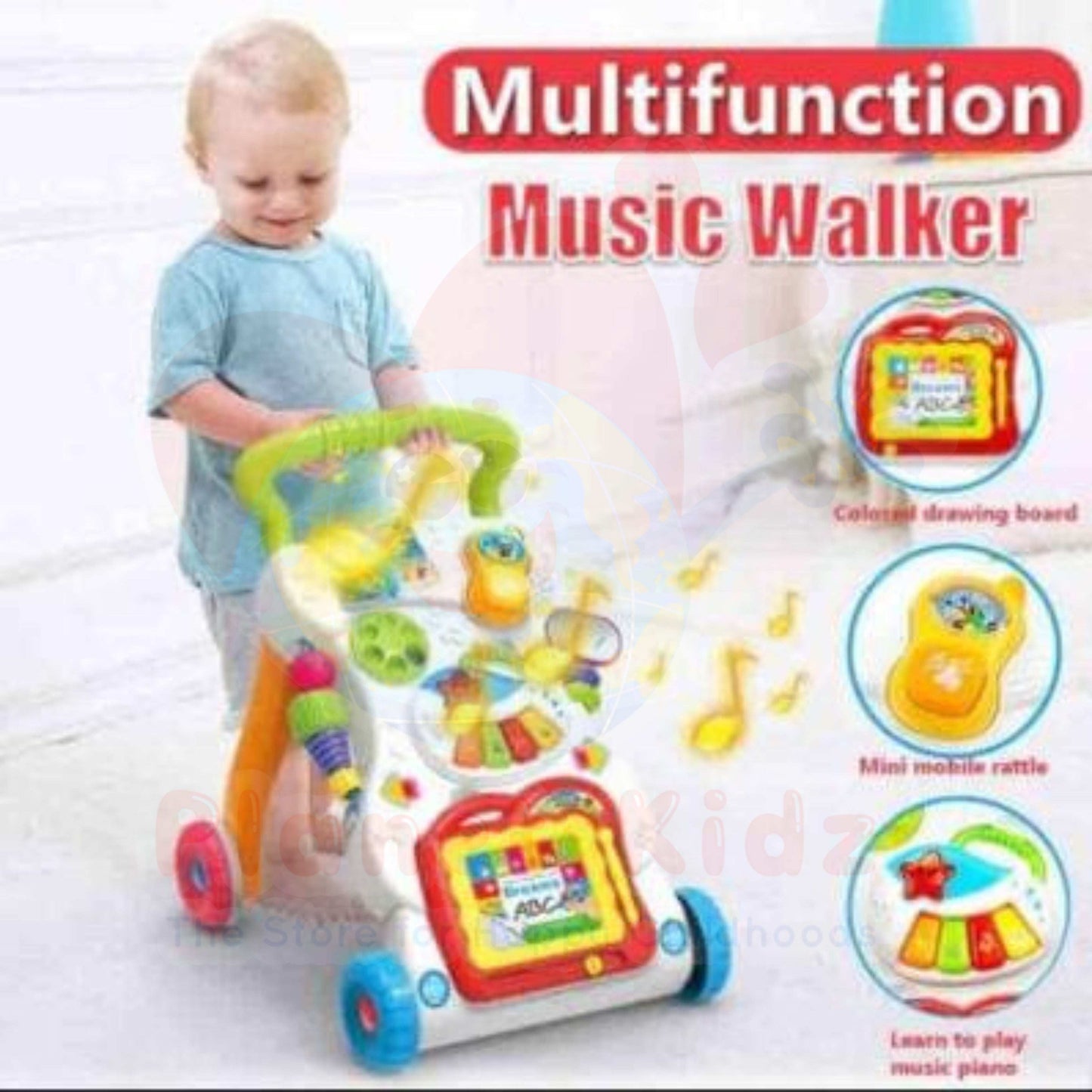 Planet Kidz Sit-to-Stand Baby Walker with Music, Drawing Board & Activity Panel