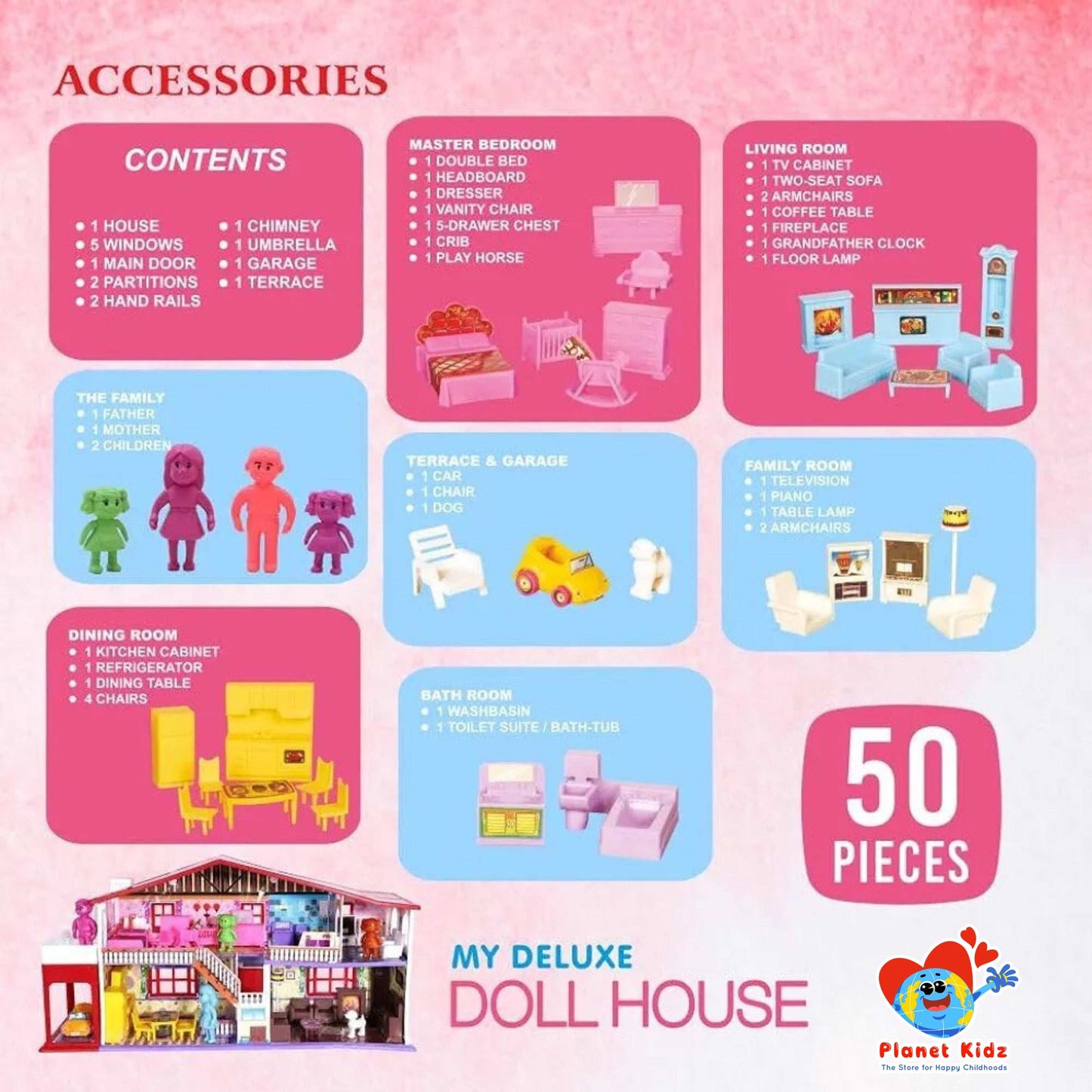 My Deluxe Dollhouse Play Set β 50 Pcs | Pretend Play Set with Furniture | Multicolor