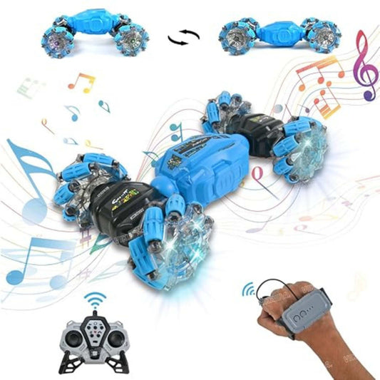 Hand Gesture + Remote Controlled RC Stunt Car | 4WD Off-Road | 360° Spins | Lights & Music | Rechargeable |